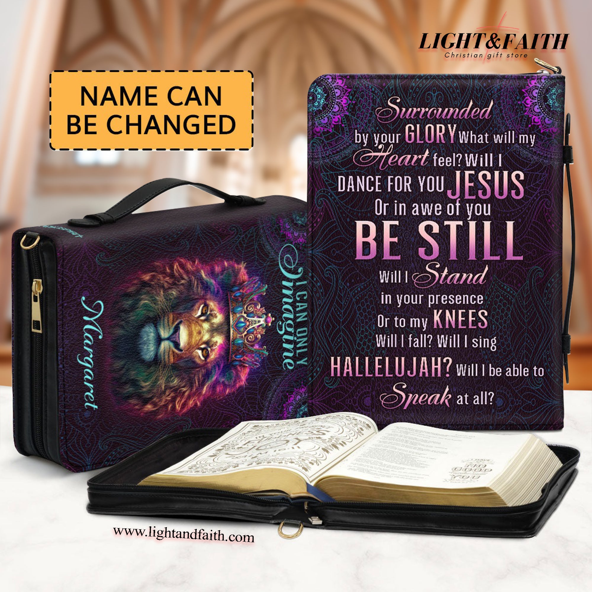 Lion I Can Only Imagine Leather Book Cover, Personalized Bible Cover With Handle, Spiritual Gift For Christian People, Christian Gift, Bible Covers Jesus Gifts